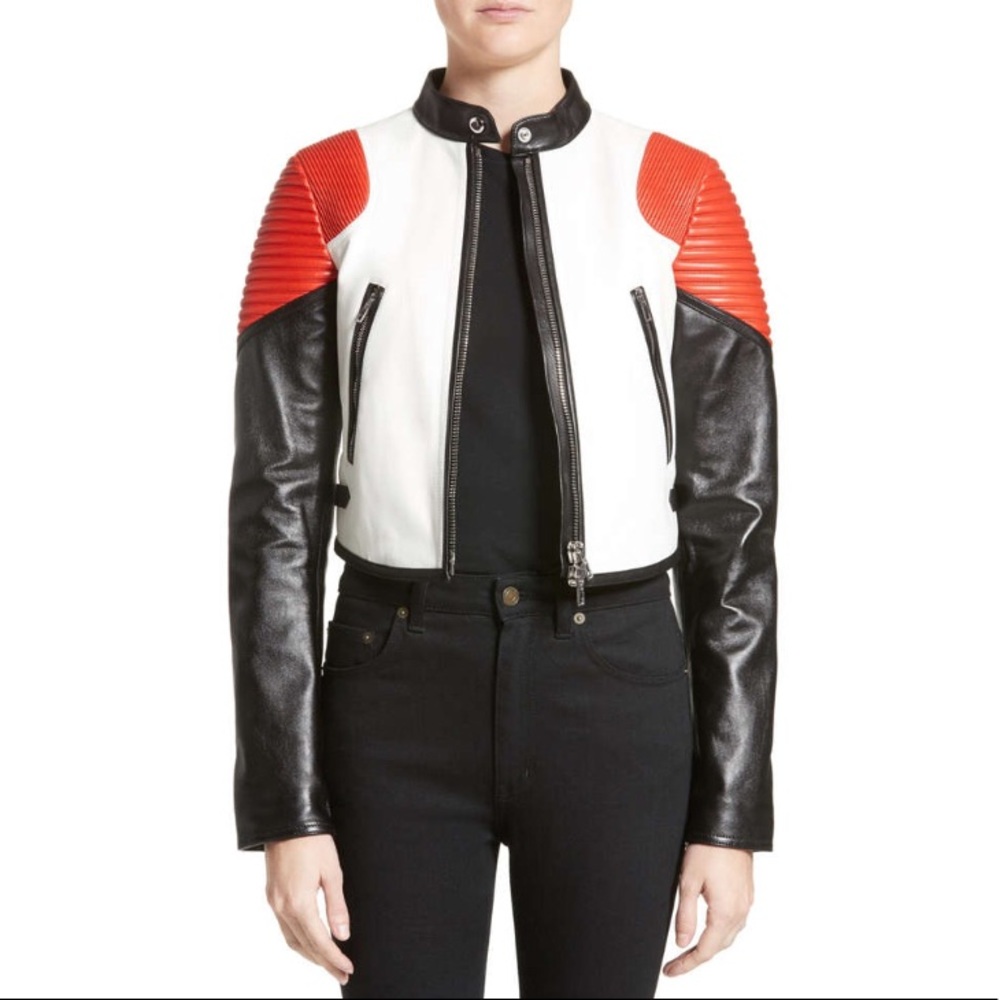 Givenchy Colorblock Lambskin Leather Moto Jacket